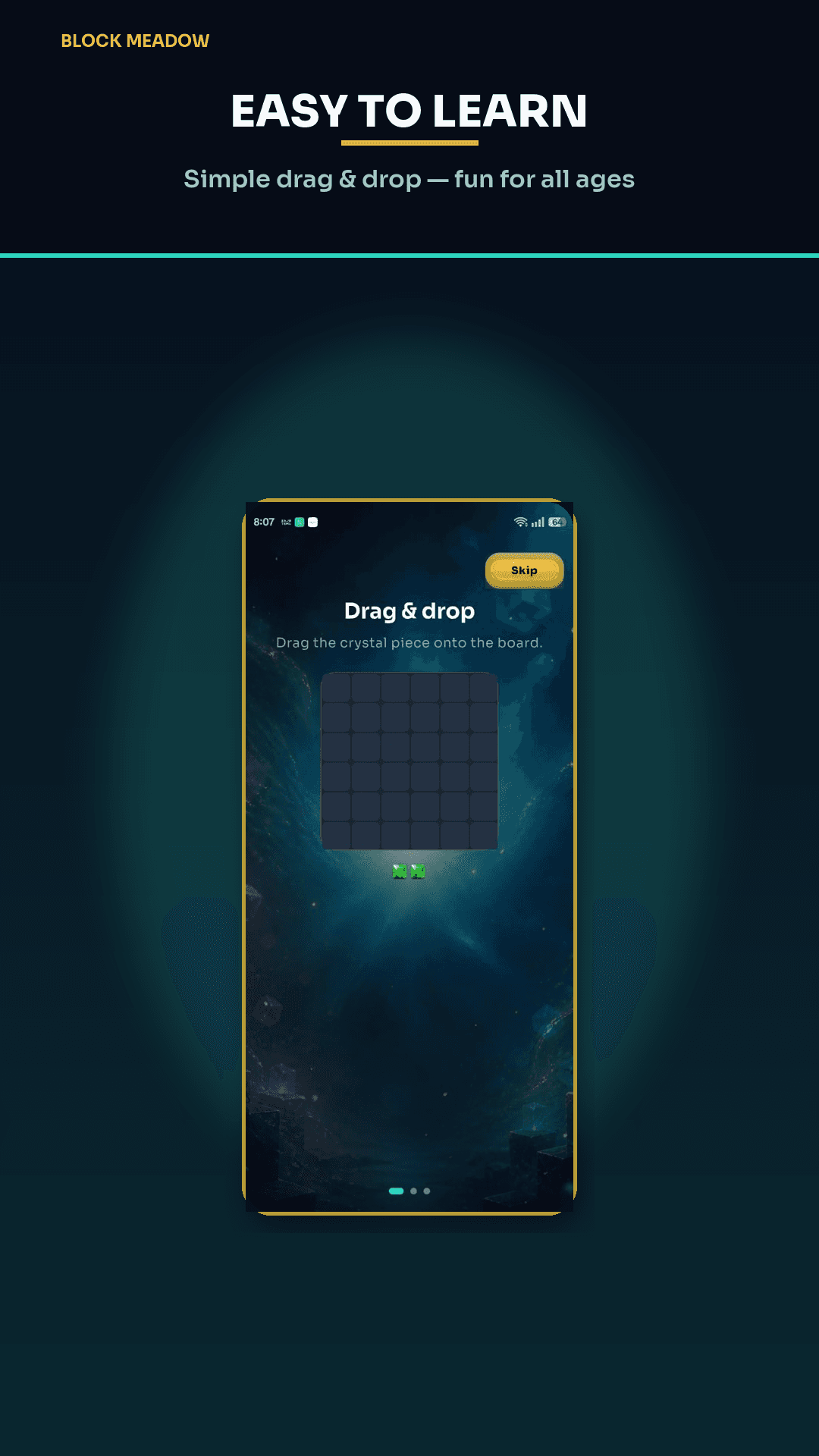 Block Meadow tutorial showing how to place gem blocks and clear lines